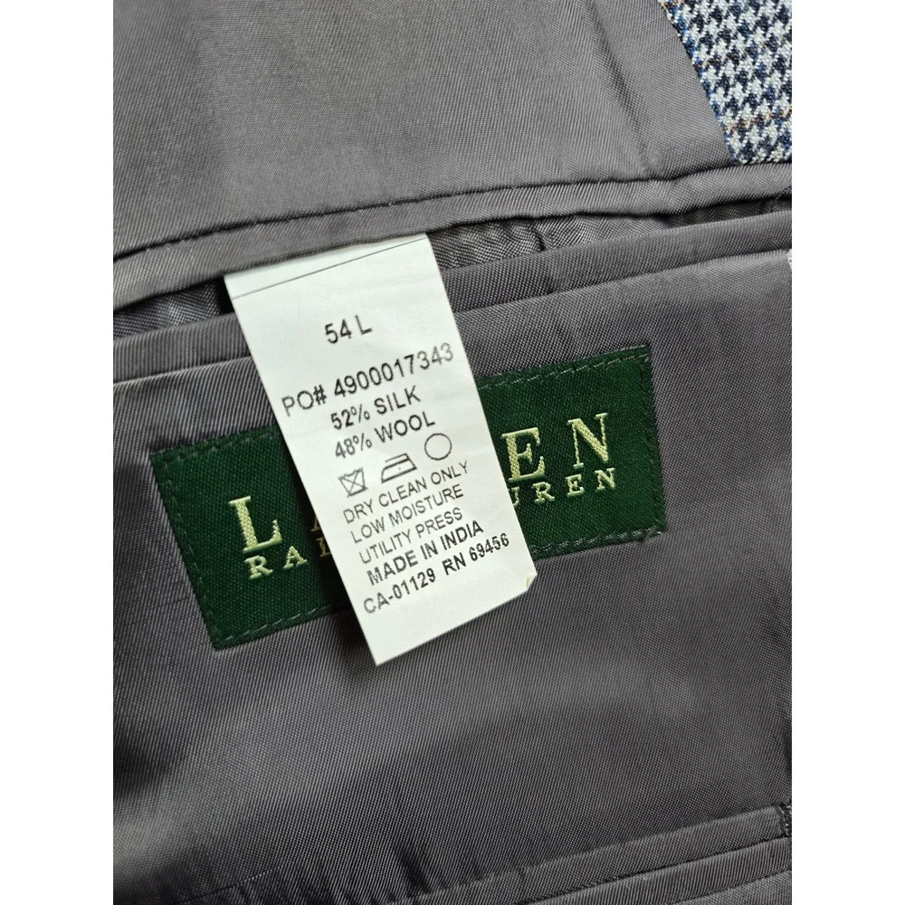 Lauren Ralph Lauren Sport Coat Mens 54L Blue Grey Silk Wool Houndstooth Blazer